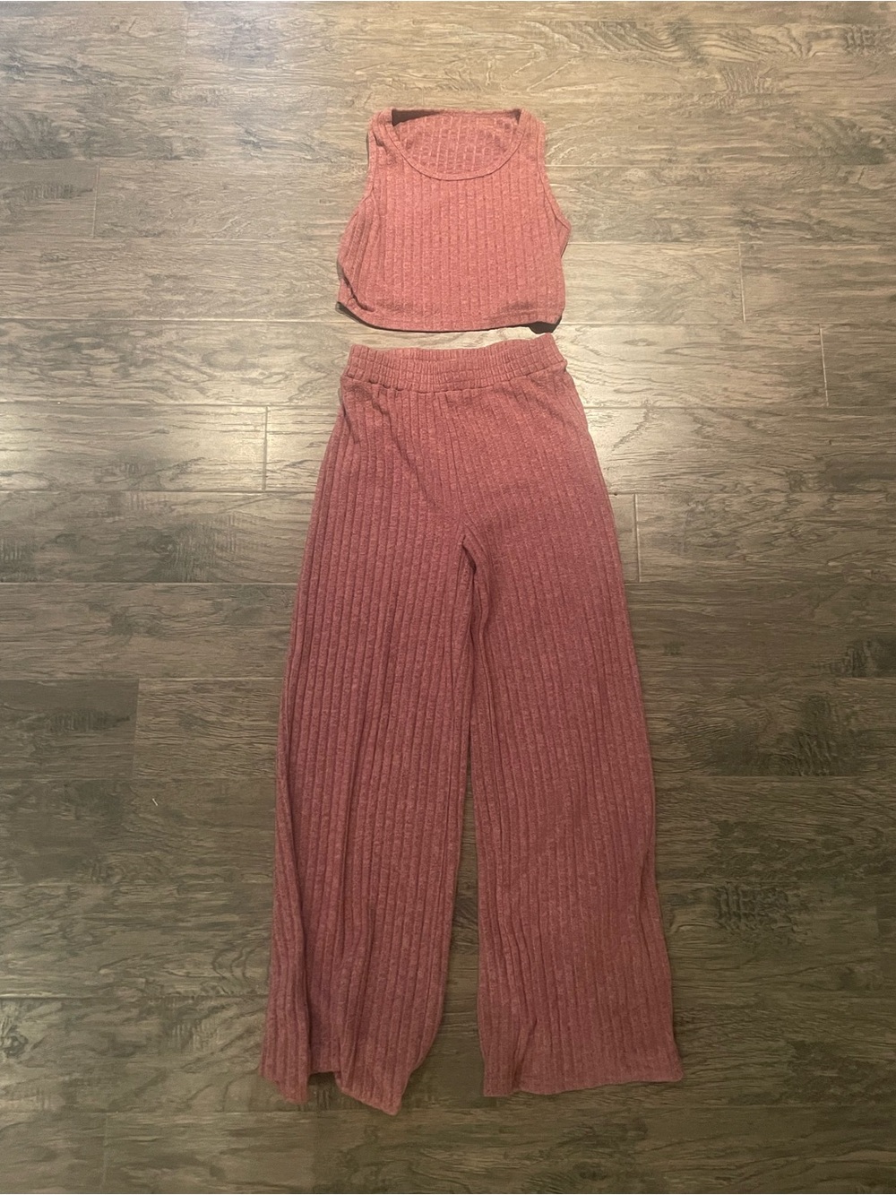Lounge or Pajama Set Ribbed Knit Tank and Pants Bundle Dusty Rose Size S